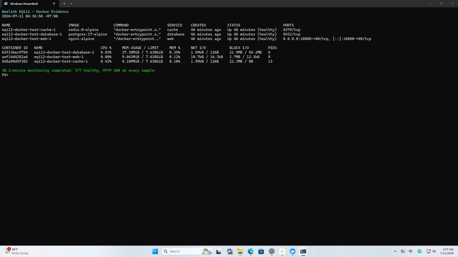 Healthy Docker containers after EQi12 startup